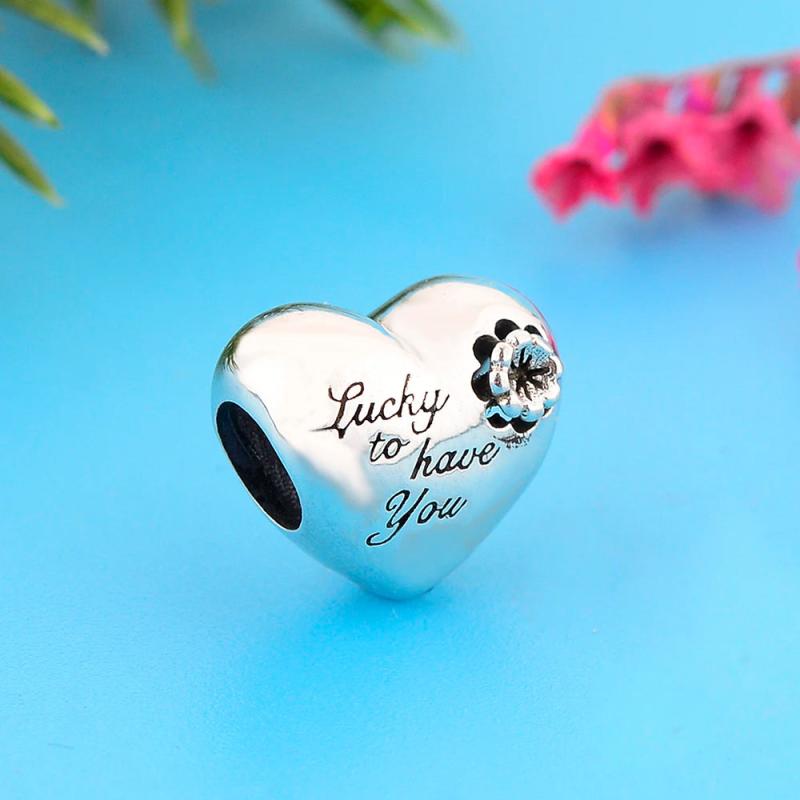925 Sterling Silver Lucky To Have You Clover Flower Bead