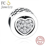 925 Silver Heart Zircon Bead for Charm Bracelet