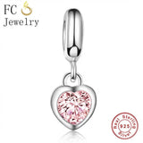 925 Silver Heart Pink Zirconia Bead for Charm Bracelet
