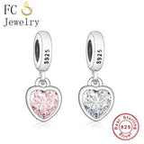 925 Silver Heart Pink Zirconia Bead for Charm Bracelet