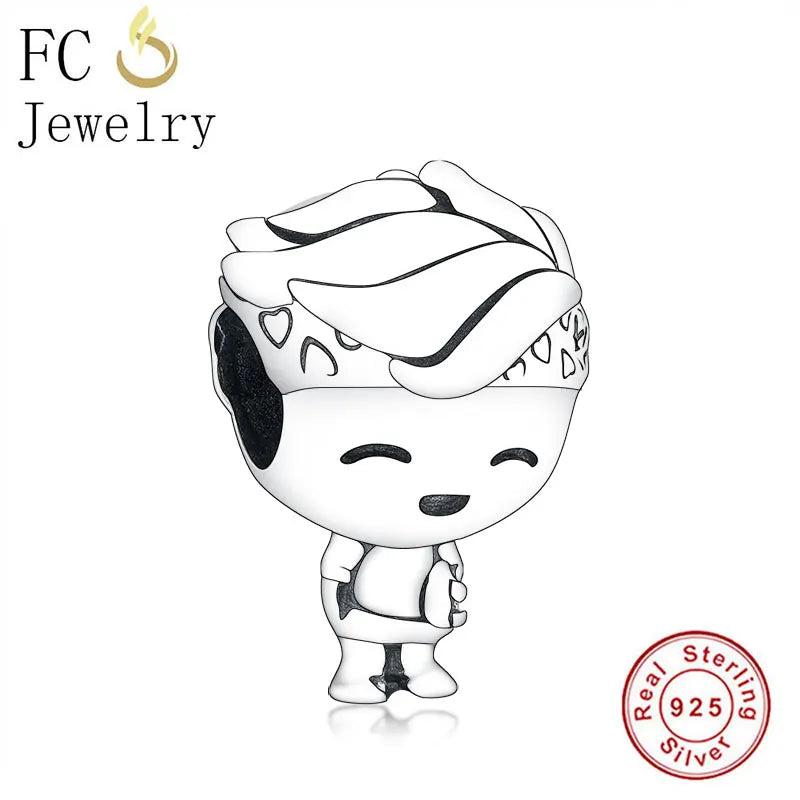 925 Silver Boy With Headband Heart Bead For Charm Bracelet