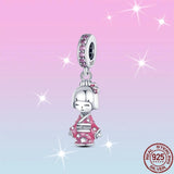Silver Pink Kimono Girl Charm Bead for Bracelets