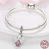 Silver Pink Kimono Girl Charm Bead for Bracelets