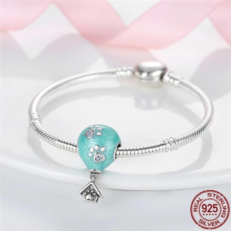 Silver Green Hot Air Balloon Charms Beads for Bracelet Gift
