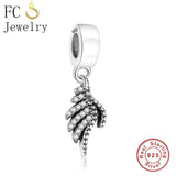 925 Silver Angel Wing Feather Charm Bracelet Bead Berloque