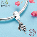 925 Silver Angel Wing Feather Charm Bracelet Bead Berloque
