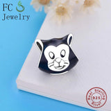 925 Silver Pet Enamel Cat Portrait Bead for Charm Bracelet DIY