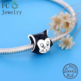 925 Silver Pet Enamel Cat Portrait Bead for Charm Bracelet DIY
