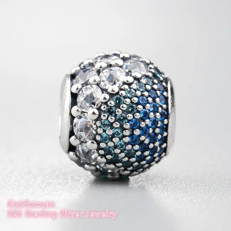 925 Silver Ribbon Heart Charm with CZ Pave Dangle