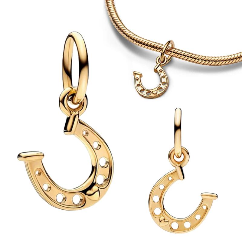 925 Silver Lucky Horseshoe Dangle Charm Bead for Bracelet Pendant DIY