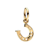 925 Silver Lucky Horseshoe Dangle Charm Bead for Bracelet Pendant DIY