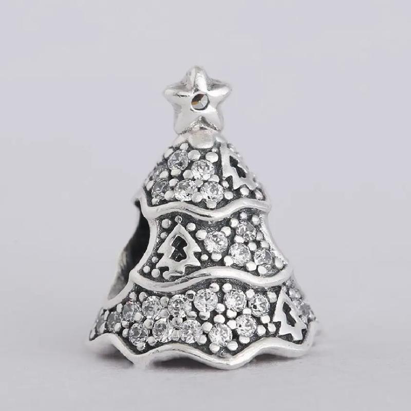 925 Sterling Silver Christmas Tree Charms with Clear CZ DIY Jewelry