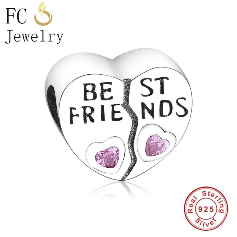 925 Silver Pink Heart Bead Charm for Bracelet