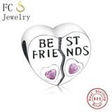 925 Silver Pink Heart Bead Charm for Bracelet