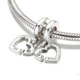 S925 Silver Bead Sister Heart Pendant Charm for Bracelet Bangle
