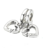 S925 Silver Bead Sister Heart Pendant Charm for Bracelet Bangle