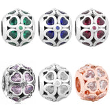 Multicolor Clover Crystal Beads 925 Silver Charm Bracelet DIY Jewelry
