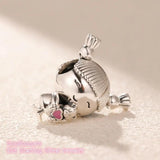925 Sterling Silver Girl with Pigtails Charm Pink Enamel Fits Bracelets