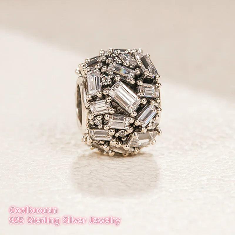925 Silver Chiselled Elegance Charm, Clear CZ Beads for Bracelet DIY