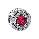 925 Silver Red Round Charm DIY Bead Bracelet Pendant Women Jewelry
