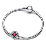 925 Silver Red Round Charm DIY Bead Bracelet Pendant Women Jewelry