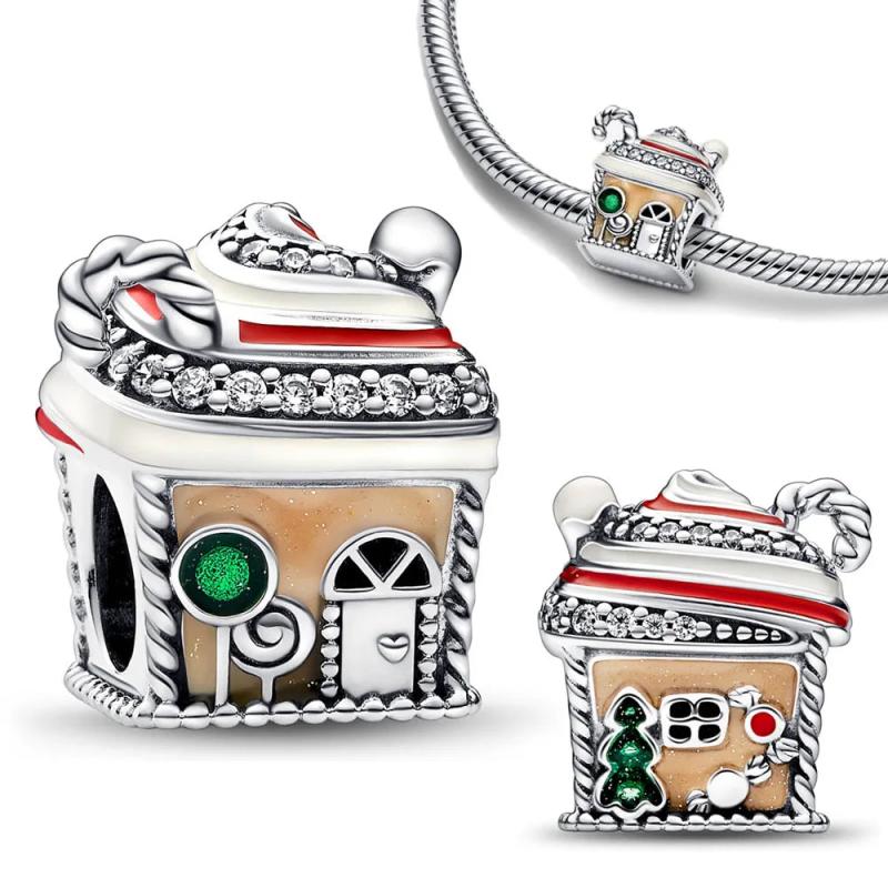 925 Silver Gingerbread House Charm for Bracelet Pendant