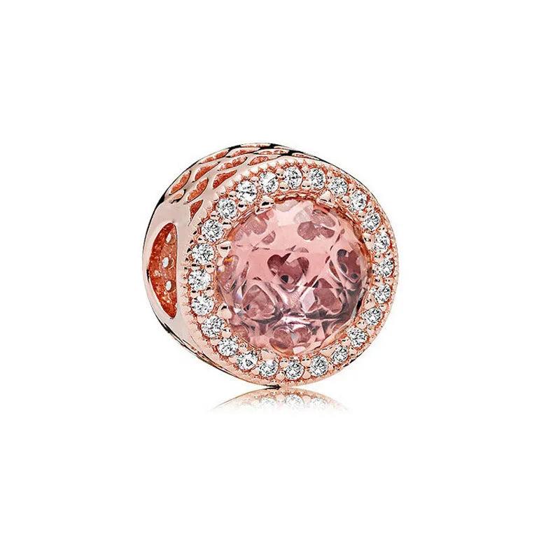 925 Silver Rose Charm Zircon Beads Fit 925 Bracelets DIY Woman Jewelry