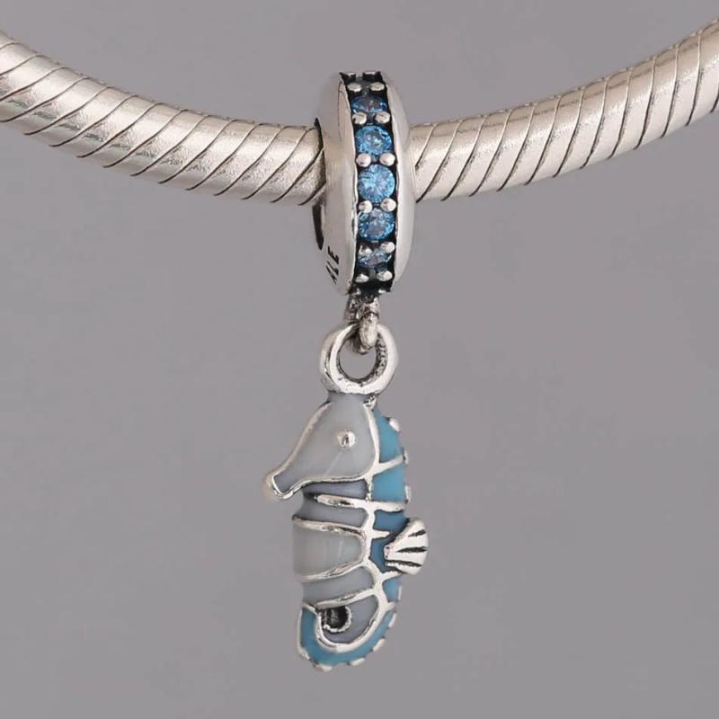S925 Silver Tropical Seahorse Pendant Charm Enamel