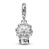 925 Sterling Silver Snowflake Snowglobe Charm Bead for Bracelet Pendant