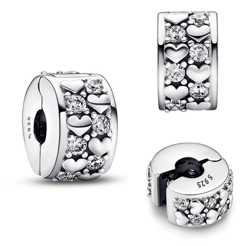 925 Silver Love Charm Crystal Clip Beads Fit Bracelets DIY Jewelry