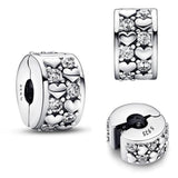 925 Silver Love Charm Crystal Clip Beads Fit Bracelets DIY Jewelry