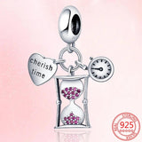 Pink Zircon Hourglass Alarm Clock Charm 925 Sterling Silver