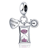 Pink Zircon Hourglass Alarm Clock Charm 925 Sterling Silver