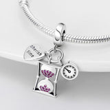 Pink Zircon Hourglass Alarm Clock Charm 925 Sterling Silver