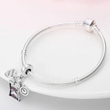 Pink Zircon Hourglass Alarm Clock Charm 925 Sterling Silver