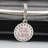 S925 Silver Cat Lady Dangle Charm for DIY Jewelry