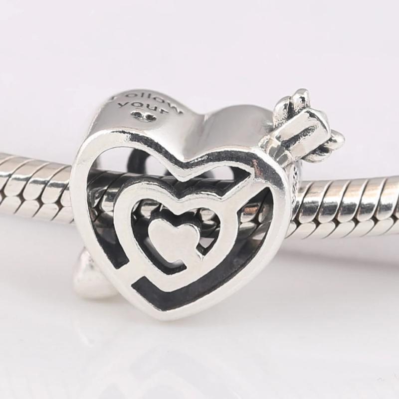 Girls Bracelet Bead Path to Love Arrow Heart Charms Lady Bangle Silver DIY Jewel