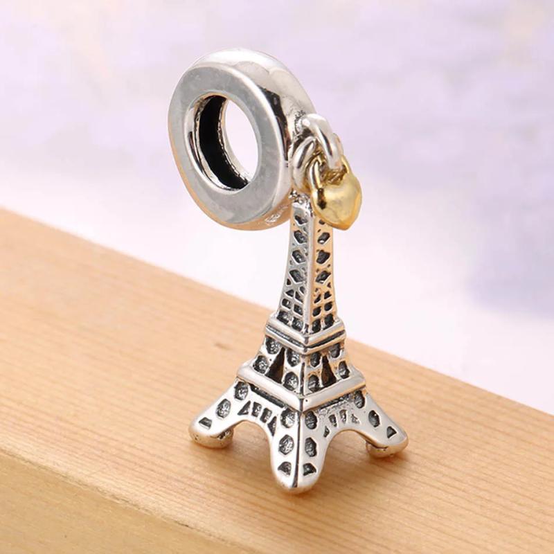 Eiffel Tower Golden Heart Charm for Lady Bracelet Bangle