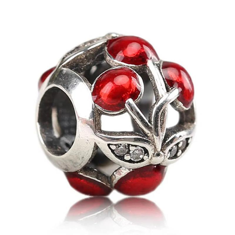 Pink Enamel Cherry Charm Bead for Bracelets