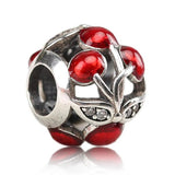 Pink Enamel Cherry Charm Bead for Bracelets