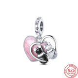 925 Sterling Silver Couple Cats Charm Beads for Bracelet Pendant