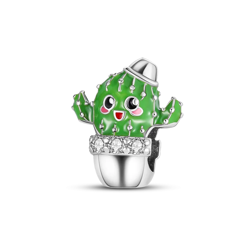 925 Sterling Silver Cactus Charms Bracelet DIY Jewelry Gift