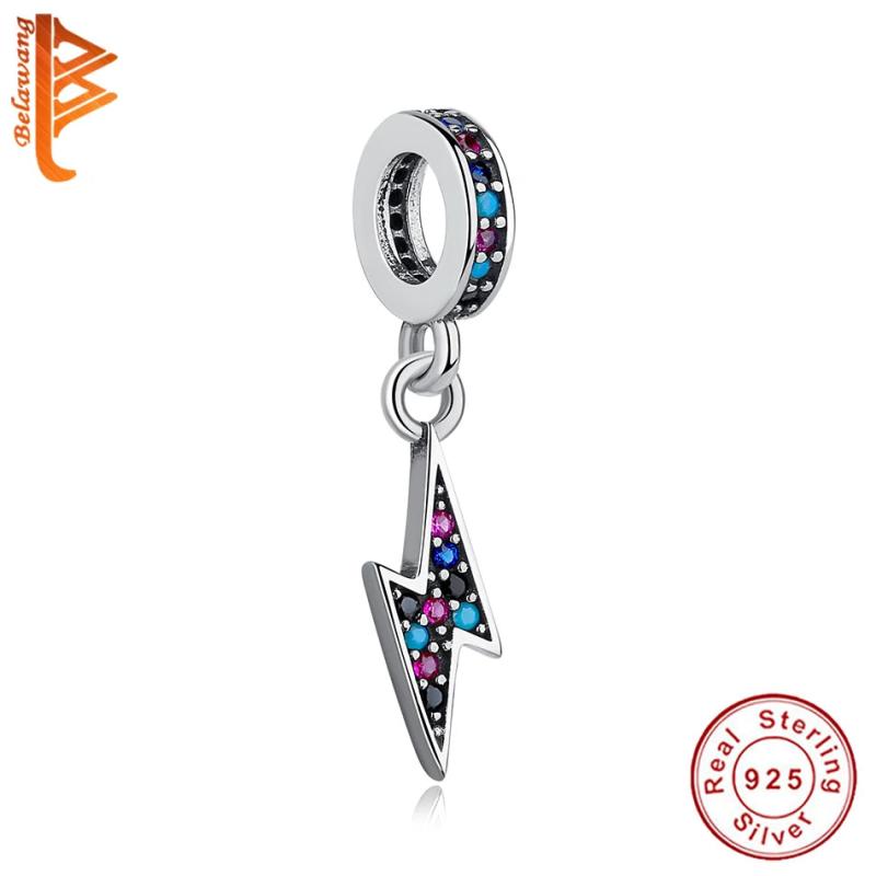 925 Sterling Silver Lightning Charm Multicolor CZ Beads DIY Jewelry