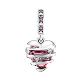 925 Silver Pink Heart Spiral Charm Bead Silver Bracelet Pendant DIY