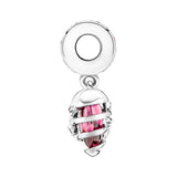 925 Silver Pink Heart Spiral Charm Bead Silver Bracelet Pendant DIY