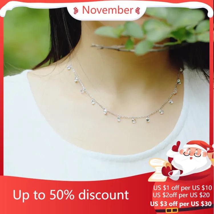 925 Silver Round Zircon Necklace Pendant for Women Lady Gift
