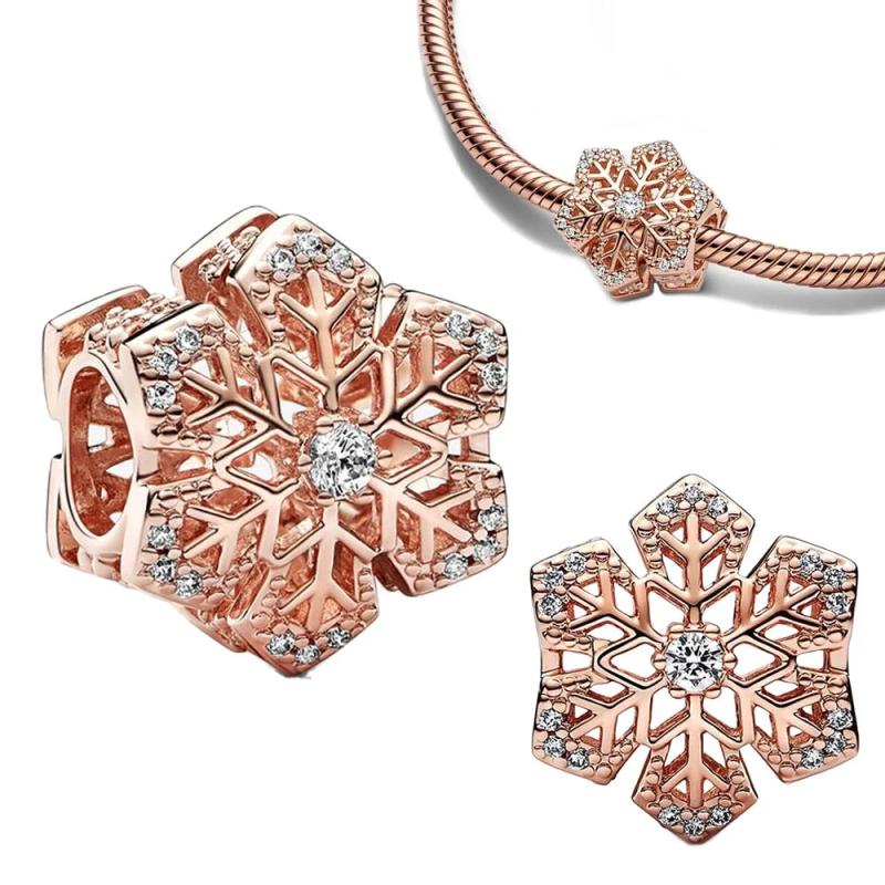 925 Silver Snowflake Charm Bead Pendant for Bracelet