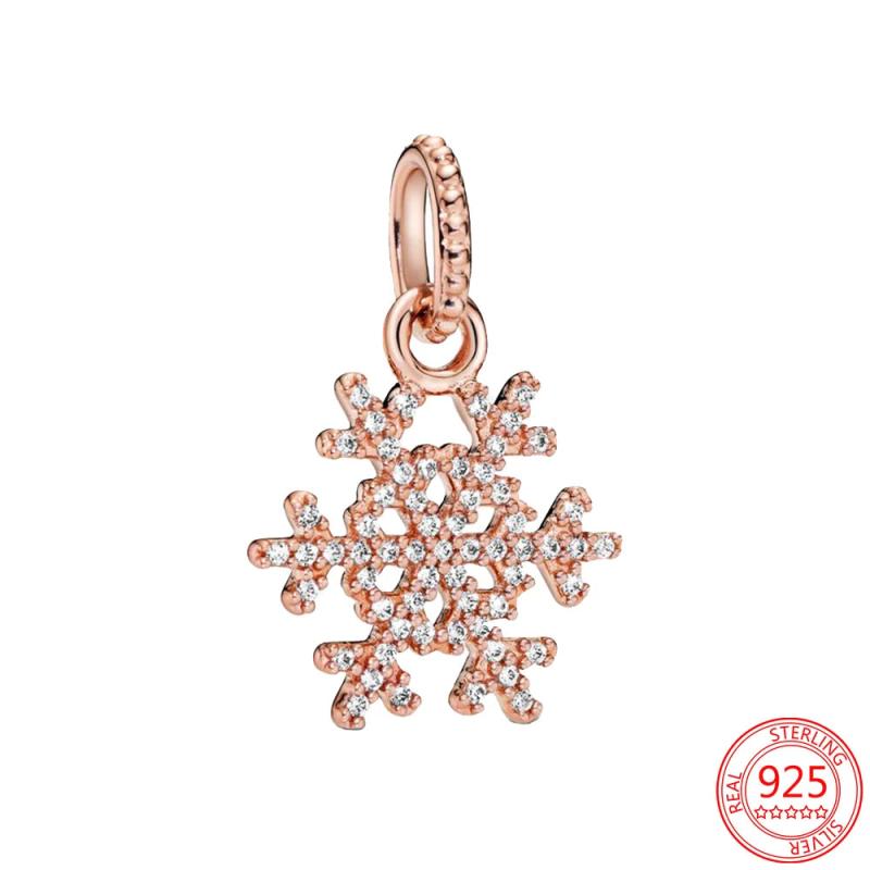 925 Silver Snowflake Pendant Zircon DIY Rose Charm Bracelet Beads