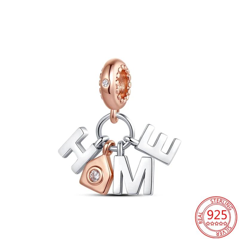 925 Silver HOME Letter Zircon Beads for Charms Bracelets