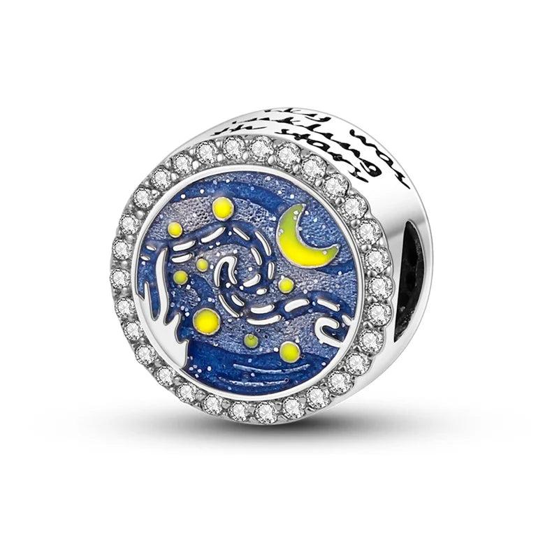 925 Sterling Silver Bracelet Charm Bead Oil Painting Pattern Woman Jewelry